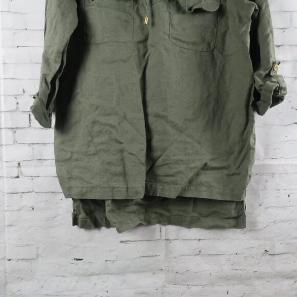 COMPANY ELLEN TRACY CAPER GREEN ROUND NECK 1/2 SLEEVE LINEN TUNIC TOP SIZE M - Picture 6 of 7